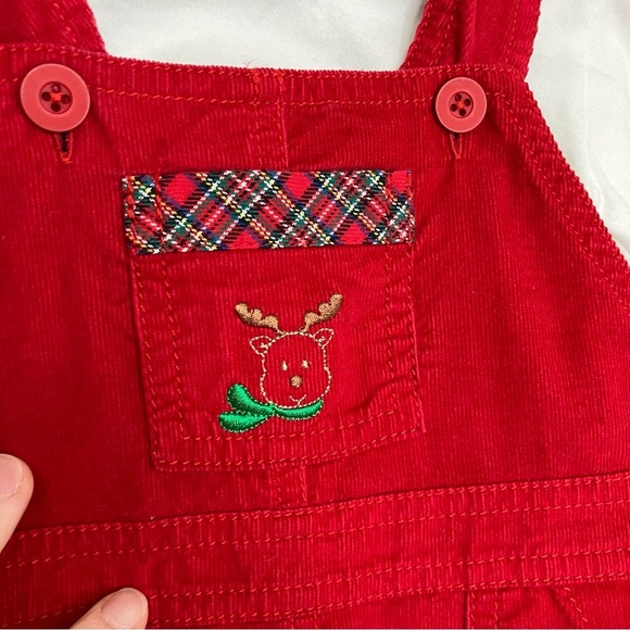 Strasburg Christmas overall set red corduroy embroidered w/ turtleneck 6 months - Picture 7 of 14